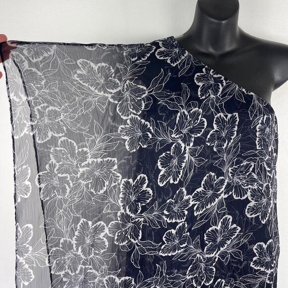 Ralph Lauren LRL Floral Georgette Maxi Dress Navy Cream One Shoulder Women's 4 - Picture 6 of 10